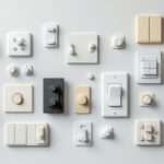 A photograph of a well-organized display of various types of light switches