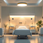 A photograph of a softly lit hospital room that showcases warm