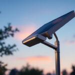A photograph of capture a photograph of a solar light mounted on a tall pole in an outdoor setting