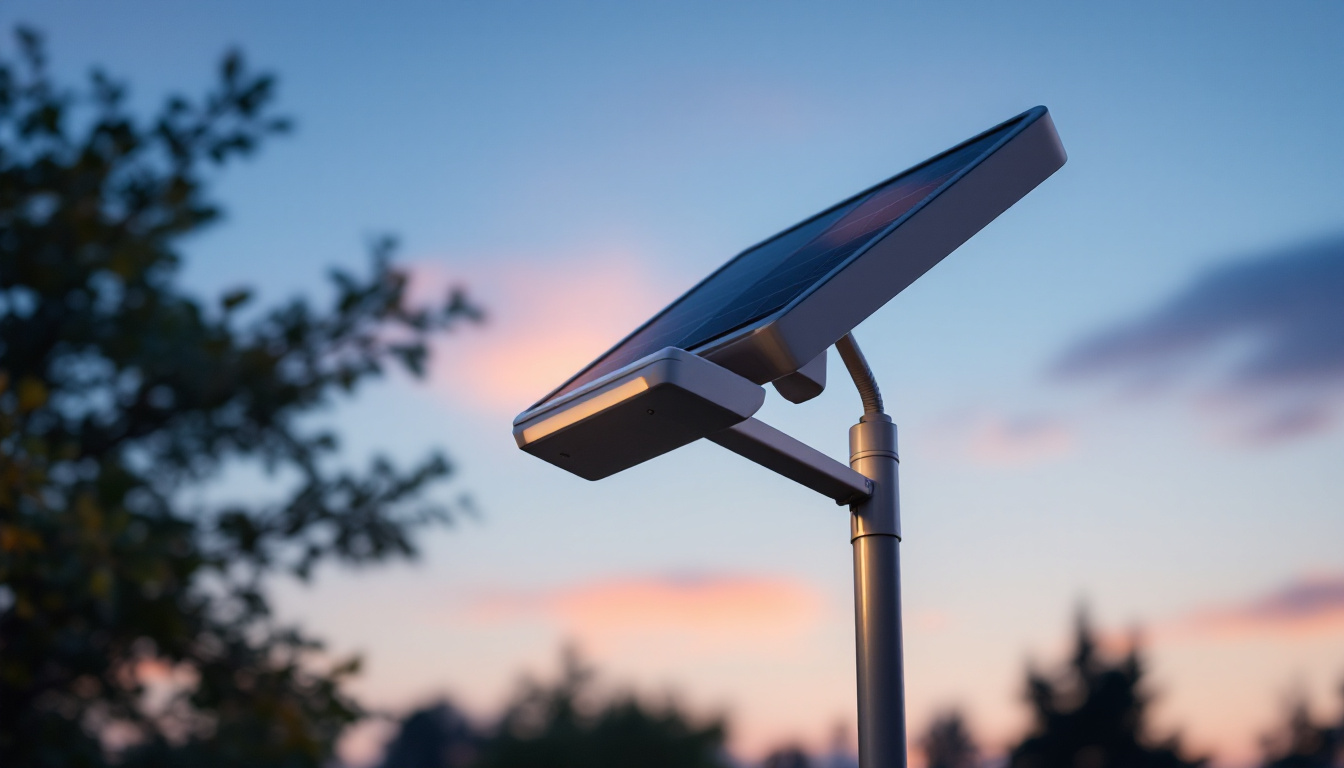 A photograph of capture a photograph of a solar light mounted on a tall pole in an outdoor setting