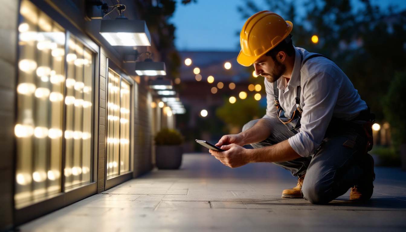A photograph of a well-lit outdoor or commercial space showcasing led shoebox lights in action