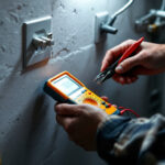 A photograph of a lighting contractor working efficiently at a job site