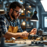 A photograph of a modern lighting contractor in a well-lit workspace