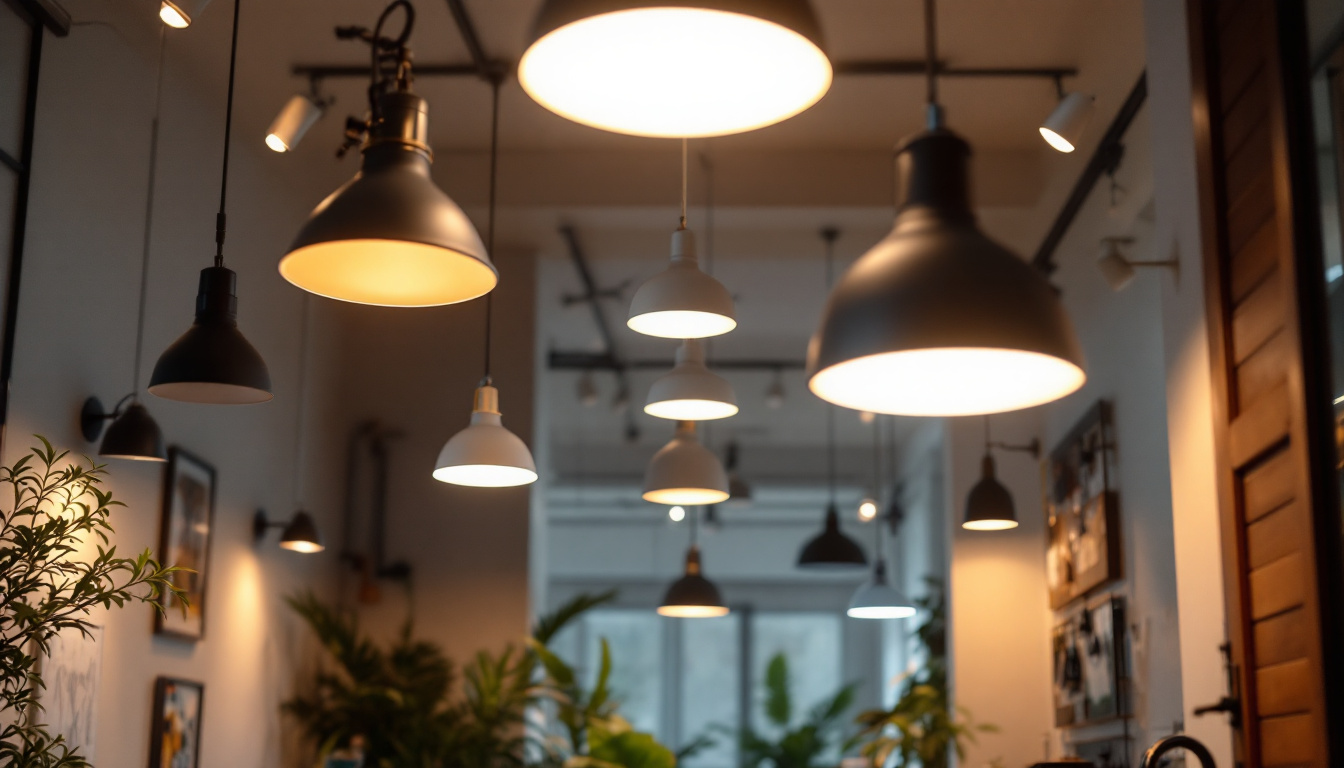 A photograph of a well-lit interior space showcasing various led light fixtures in use
