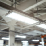 A photograph of a modern low bay led lighting installation in an industrial or commercial setting