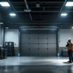 A photograph of a well-lit garage showcasing various lighting installations
