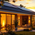A photograph of a modern solar panel installation illuminating a well-lit outdoor space