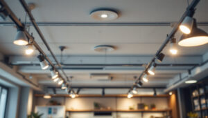 A photograph of a well-lit drop ceiling installation in an office or commercial space