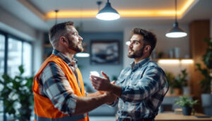 A photograph of a lighting contractor installing or showcasing 6-inch led lights in a modern interior space