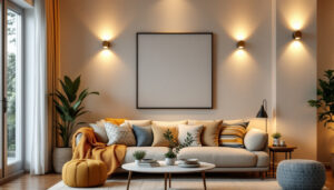 A photograph of a stylishly arranged living space featuring a variety of affordable wall sconces