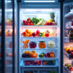 A photograph of a brightly lit refrigerator interior showcasing various types of energy-efficient led lights