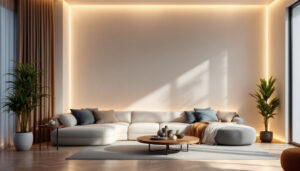 A photograph of a beautifully designed interior space showcasing inset lighting