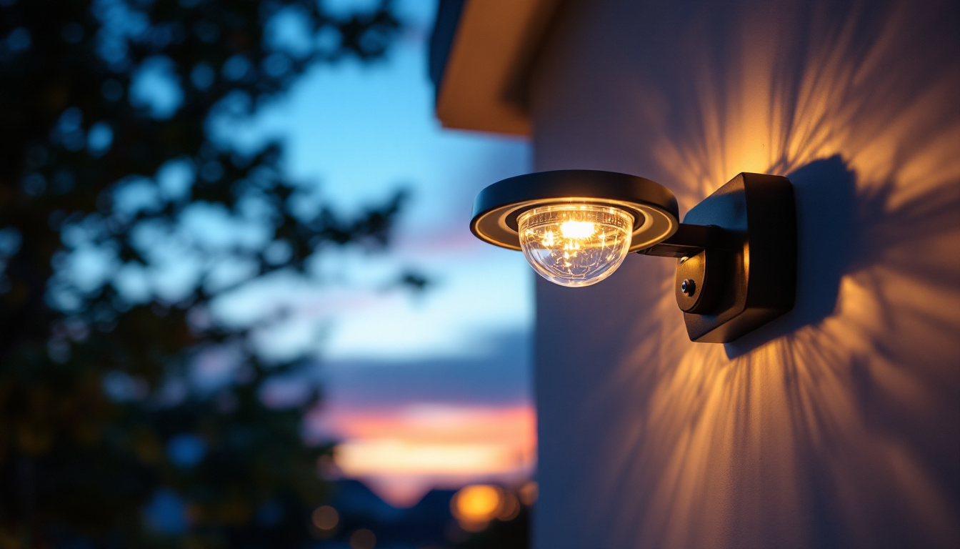 A photograph of a lighting contractor installing led dusk to dawn lights on a residential property