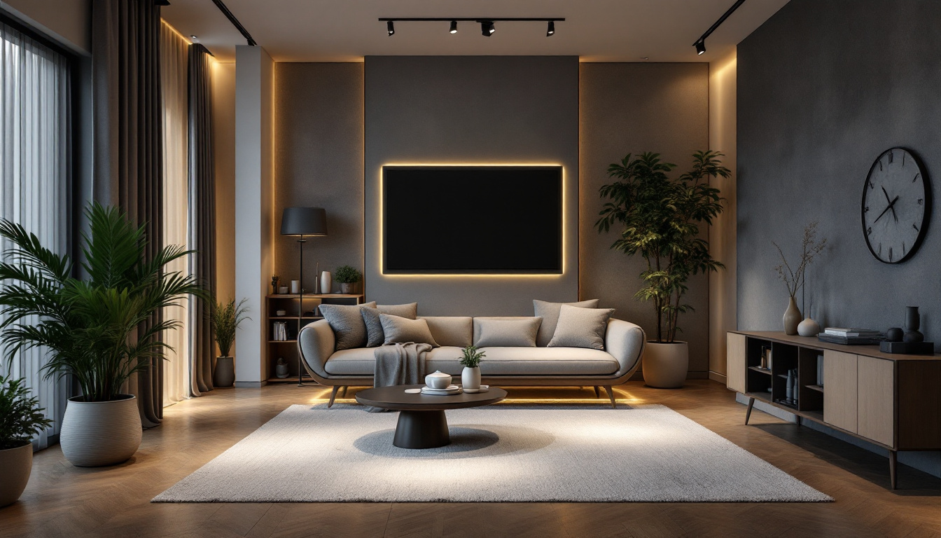 A photograph of a beautifully designed interior space featuring led canned lights that highlight the room's architectural features