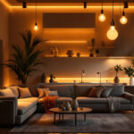 A photograph of a beautifully styled interior space illuminated by type s bulbs