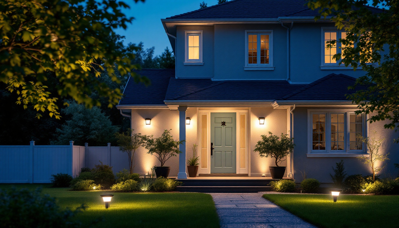 A photograph of a well-lit outdoor space featuring motion-activated security lights in action