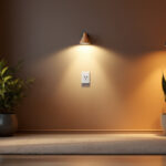 A photograph of a stylishly designed room featuring a single wall outlet as the focal point