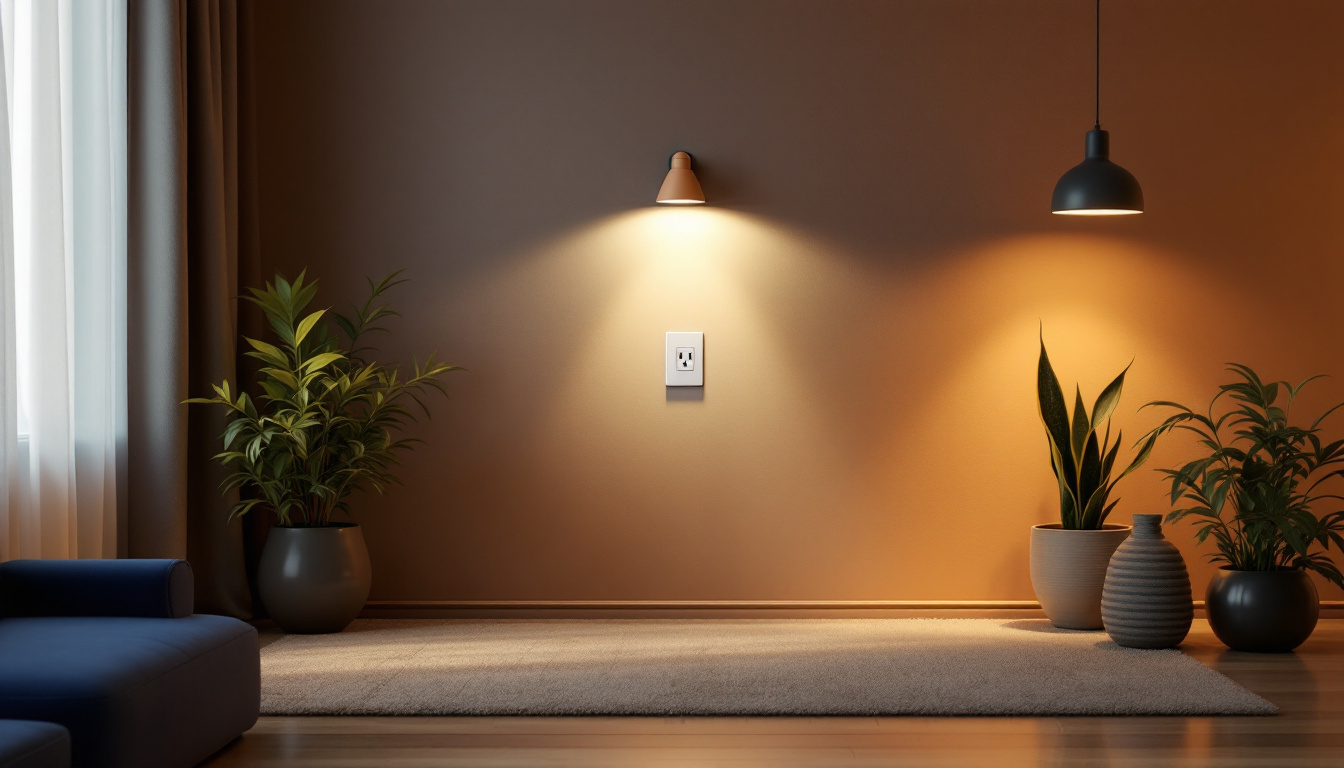 A photograph of a stylishly designed room featuring a single wall outlet as the focal point
