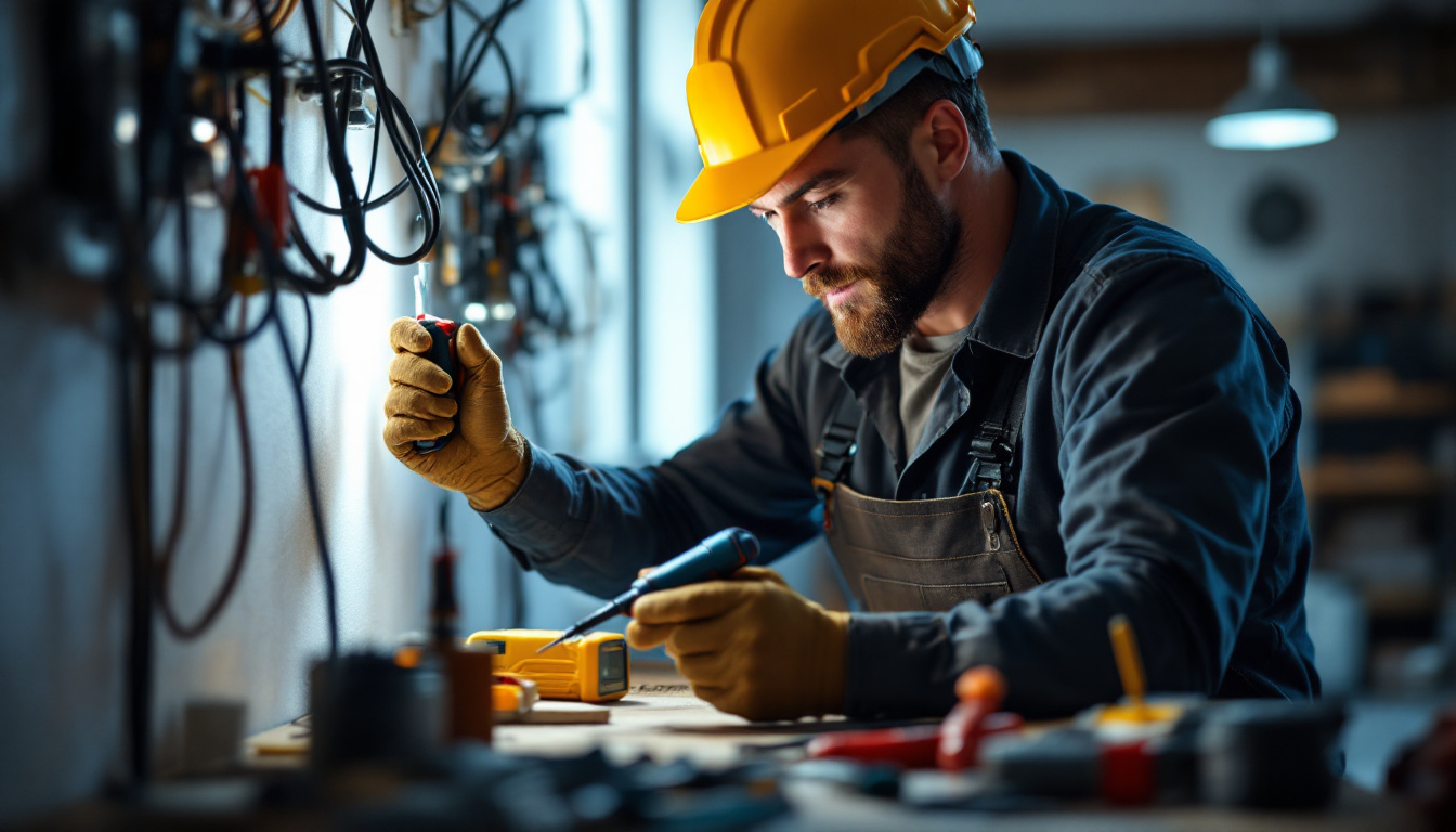 A photograph of a skilled electrician at work