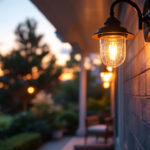 A photograph of a beautifully designed outdoor porch light fixture installed on a welcoming porch