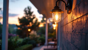 A photograph of a beautifully designed outdoor porch light fixture installed on a welcoming porch