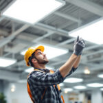A photograph of a well-lit commercial space showcasing led troffer lights in action