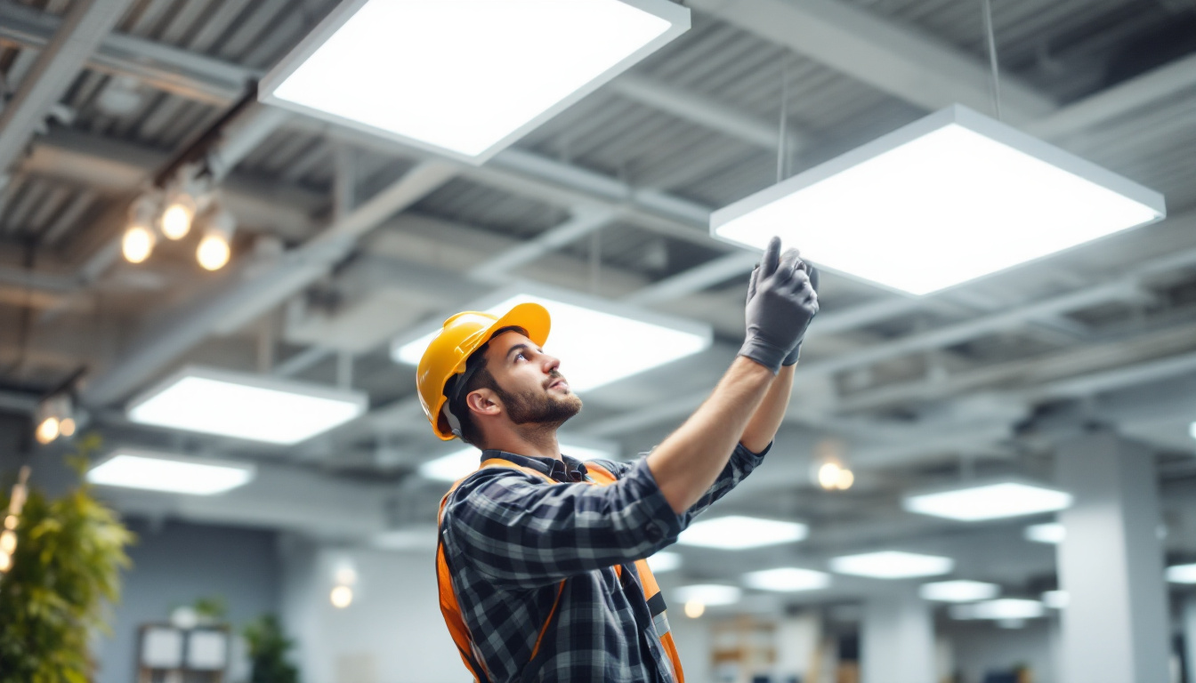 A photograph of a well-lit commercial space showcasing led troffer lights in action