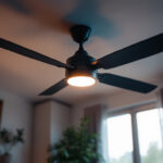 A photograph of a well-designed ceiling fan in a modern interior setting
