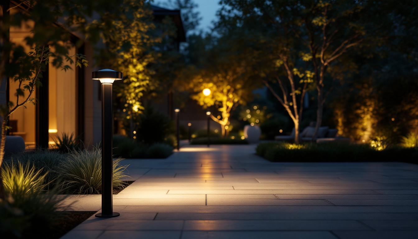 A photograph of a beautifully illuminated outdoor area featuring a movement sensor light in action