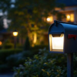 A photograph of a beautifully illuminated mailbox at dusk