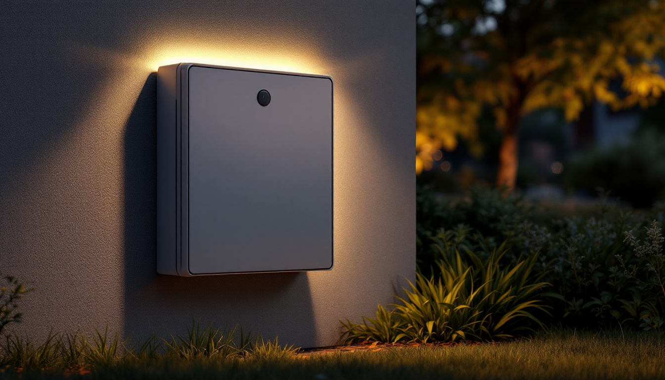A photograph of a stylish outdoor electricity box cover installed in a garden setting