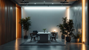 A photograph of a beautifully illuminated space featuring magnetic strip lights in action