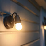 A photograph of a lighting contractor installing a 40 watts type g outdoor bulb in a residential or commercial setting