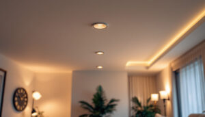 A photograph of a beautifully designed interior space featuring recessed ceiling lights