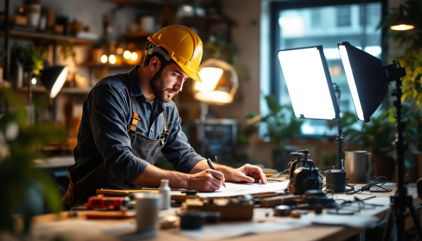 A photograph of a lighting contractor comparing 5000k and 4000k led lights in a well-lit workspace