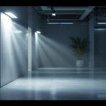 A photograph of a well-lit indoor or outdoor space showcasing led flat lights installed in various settings