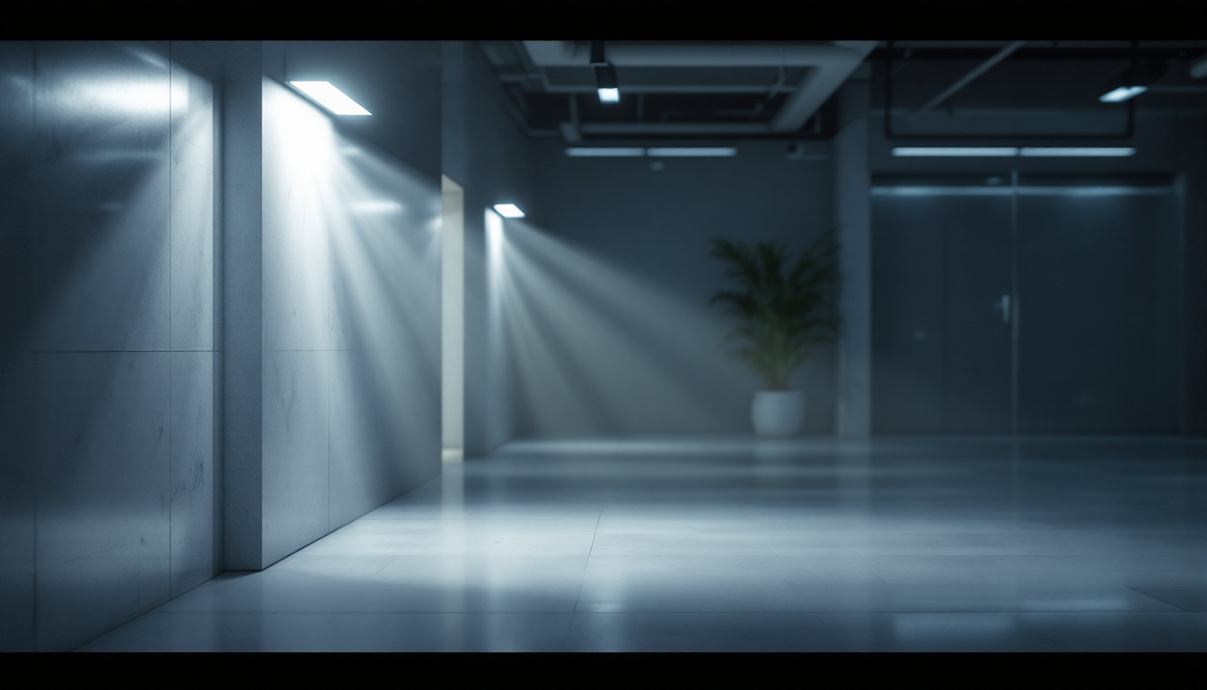 A photograph of a well-lit indoor or outdoor space showcasing led flat lights installed in various settings
