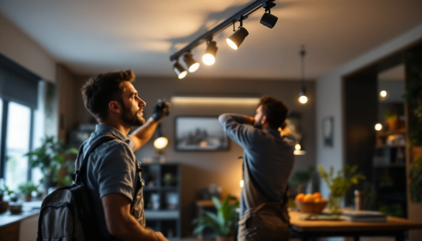 A photograph of a well-lit interior space featuring a stylish track lighting kit in action