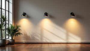 A photograph of a beautifully designed room featuring three strategically placed pot lights that illuminate the space