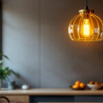 A photograph of a beautifully designed pendant light fixture hanging in a modern interior setting