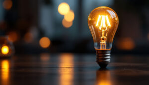 A photograph of a 15w type b bulb illuminated in a stylish setting