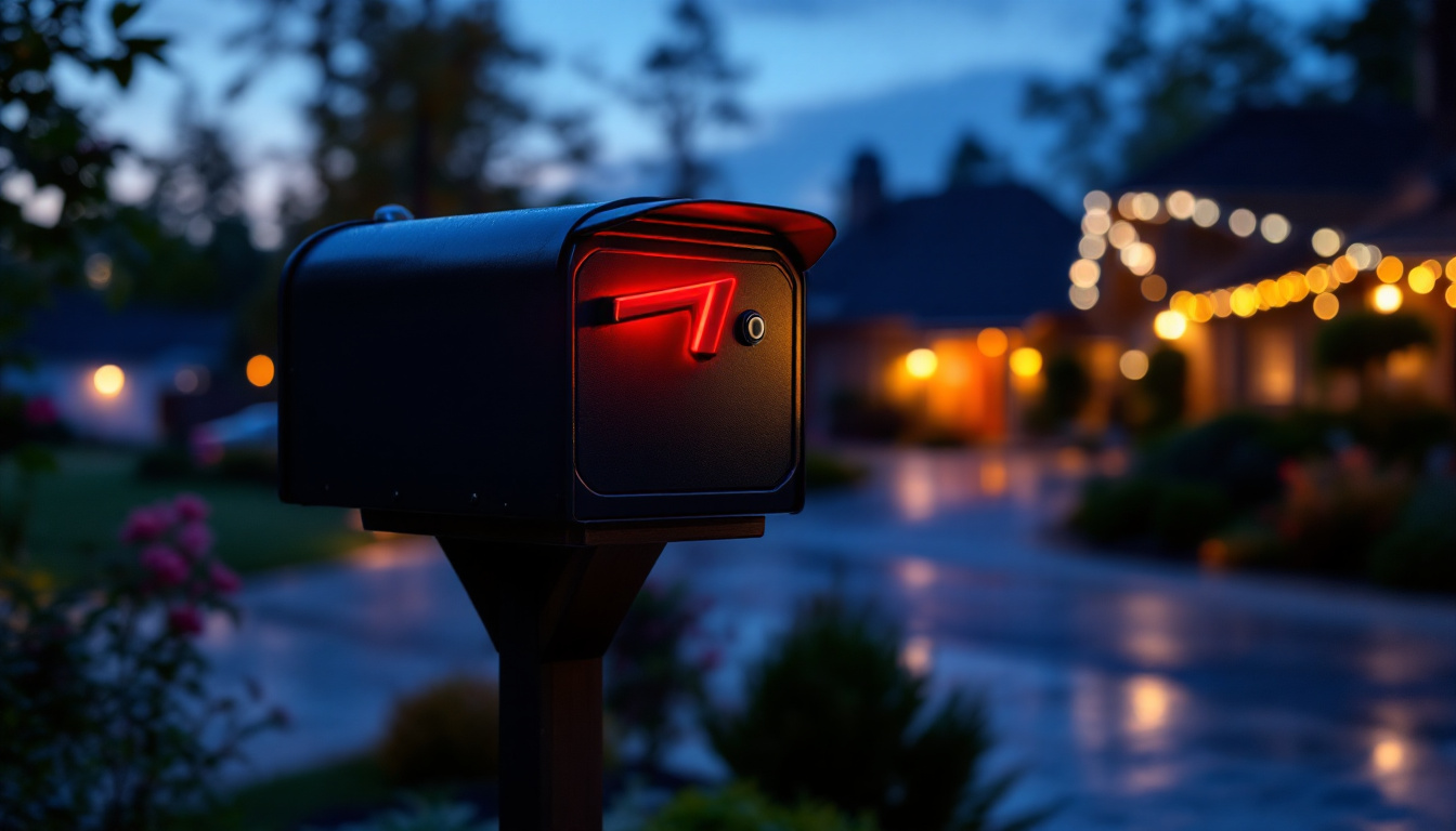 A photograph of a beautifully illuminated mailbox at dusk