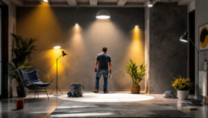A photograph of a well-lit room featuring various types of can lights in use