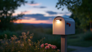 A photograph of a beautifully designed mailbox equipped with a solar light