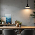 A photograph of a stylish and affordable pendant light fixture installed in a modern home setting