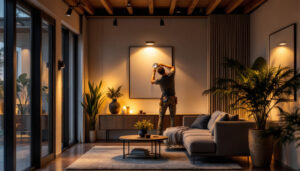 A photograph of a well-lit interior space showcasing modern 3-inch pot lights in action