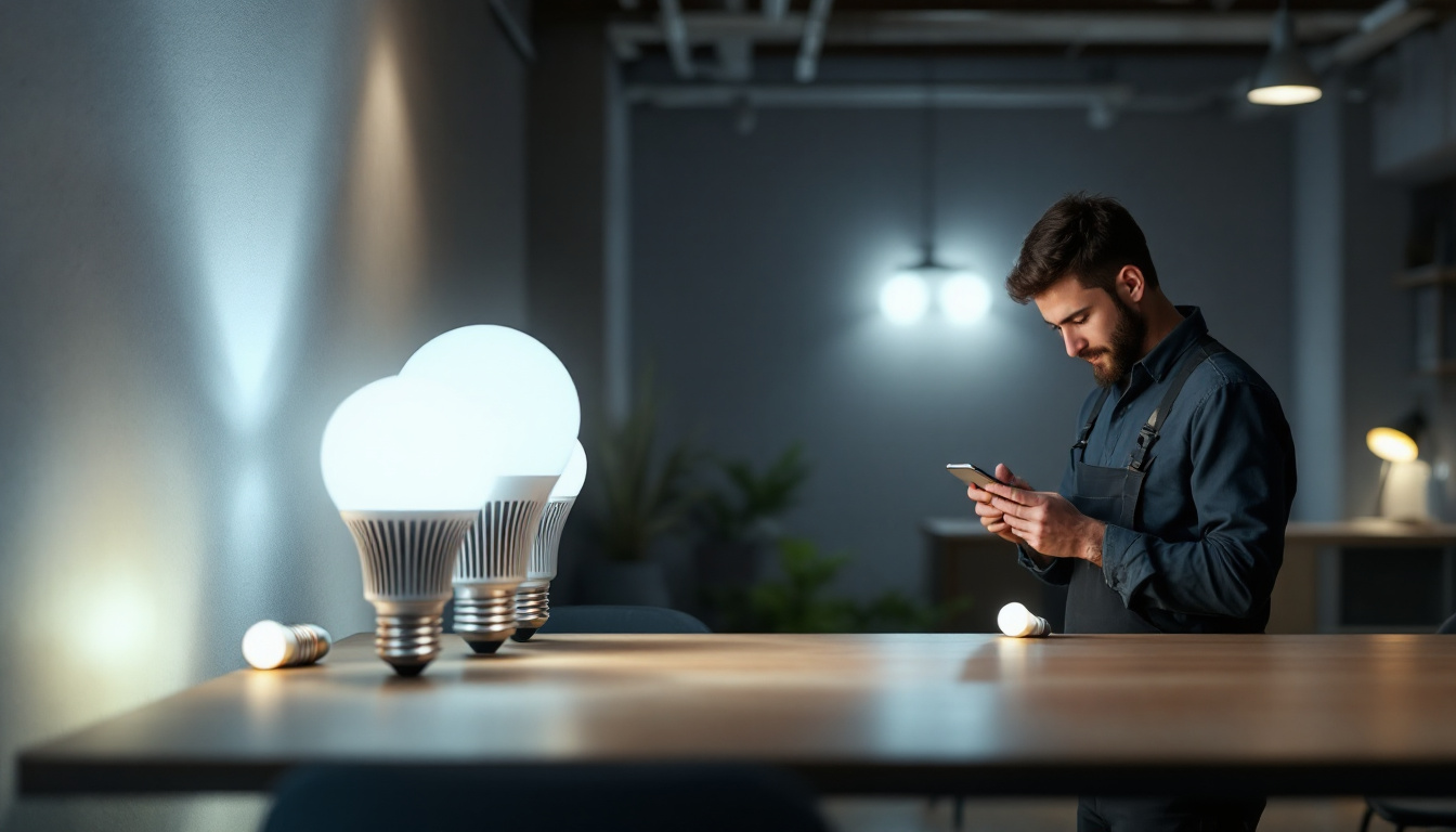 A photograph of a well-lit indoor space showcasing a variety of 4-inch led bulbs in different settings