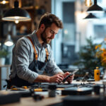 A photograph of a lighting contractor at work