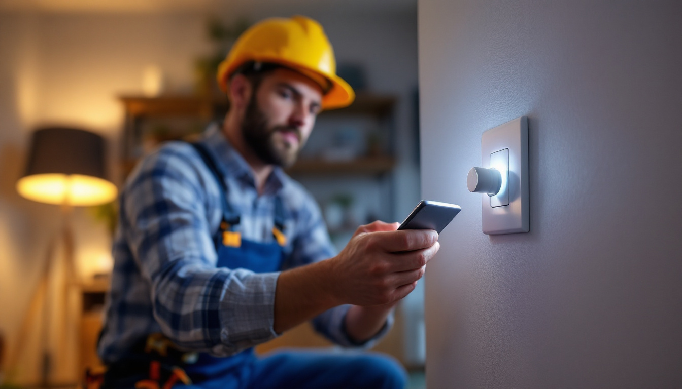 A photograph of a lighting contractor efficiently installing a sleek