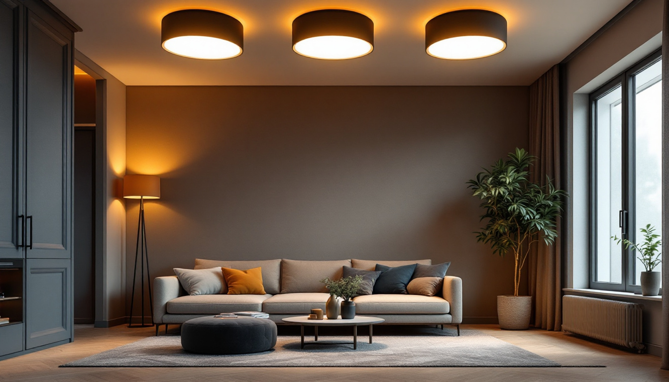 A photograph of a modern room featuring drop ceiling pot lights in action